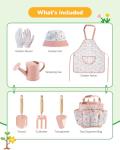 Grenebo Kids Gardening Set Toys, Quality Garden Tool Kit for Kids and Toddlers, Includes Two Shovels, Garden hat,Rake, Apron,Gloves, Watering Can, and Tool Bag (Pink)