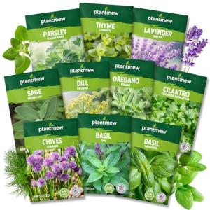PLANTMEW 10 Herb Seeds Variety Pack - 7,000+ Heirloom Non-GMO Seeds - Basil, Cilantro, Lavender, Parsley, Dill, Thyme, Chives, Oregano, Sage, Herb Garden Kit for Planting Home Garden, Gardening Gift