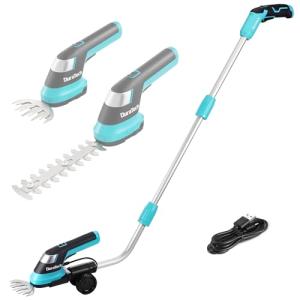DURATECH Cordless Hedge Trimmer, 7.2V 3-in-1 Handheld Electric Grass Trimmer & Hedge Shears with 50" Wheeled Extension Pole, USB Type-C Cable and Built-in Li-ion Battery, for Garden, Yard and Lawn