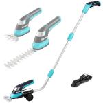 DURATECH Cordless Hedge Trimmer, 7.2V 3-in-1 Handheld Electric Grass Trimmer & Hedge Shears with 50" Wheeled Extension Pole, USB Type-C Cable and Built-in Li-ion Battery, for Garden, Yard and Lawn