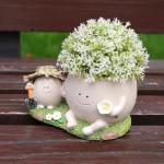 QIAOLY Cute Swing Resin Planter Pot with Drainage Cute Flower Pots for Succulents Plants Live Indoor Outdoor Planters for Houseplants Gift Large