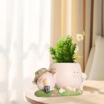 QIAOLY Cute Swing Resin Planter Pot with Drainage Cute Flower Pots for Succulents Plants Live Indoor Outdoor Planters for Houseplants Gift Large