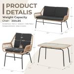 GREEN MORE 4 Piece Outdoor Patio Furniture Set, Rattan Conversation Sets, All-Weather Wicker Chairs with Cushions and Coffee Table, for Garden Balcony Courtyard Poolside