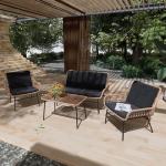 GREEN MORE 4 Piece Outdoor Patio Furniture Set, Rattan Conversation Sets, All-Weather Wicker Chairs with Cushions and Coffee Table, for Garden Balcony Courtyard Poolside