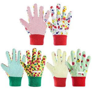 OSDUE Kids Gardening Gloves, 3 Pairs Age 3-5 Kids Garden Gloves, Kid Non-Slip Children Yard Work Gloves for Toddlers Boys Girls Outdoor