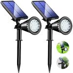 KEV 800 Lumens Solar Spot Lights Outdoor,18 LEDs Solar Flood Lights with 2 Modes &Adjustable &IPX65 Waterproof,Solar Spotlight for Driveway/Backyard/Patio Landscape/Tree/Garage(Cool White, 2 Pack)