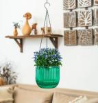 Melphoe 2 Pack Self Watering Hanging Planters Indoor Flower Pots, 6.5 Inch Outdoor Hanging Basket, Plant Hanger with 3Hooks Drainage Holes for Garden Home (Emerald)