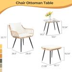 PORWEY 5 Piece Patio Furniture Set, Outdoor Wicker Small Conversation Bistro Set, All-Weather PE Rattan Chairs with Ottoman & Coffee Table, Ideal for Balcony Porch Deck Yard Poolside (Yellow/Beige)