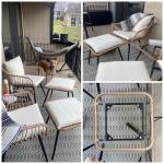 PORWEY 5 Piece Patio Furniture Set, Outdoor Wicker Small Conversation Bistro Set, All-Weather PE Rattan Chairs with Ottoman & Coffee Table, Ideal for Balcony Porch Deck Yard Poolside (Yellow/Beige)