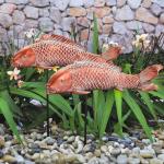 Wosuine Garden Statues Koi Fish Decor Outdoor Garden Fish Statues, Set of 2 Antique Copper Koi Art Sculptures for Patio, Backyard, Pond and Home Decor, Best Gardening Gifts for Women Mom