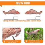 Wosuine Garden Statues Koi Fish Decor Outdoor Garden Fish Statues, Set of 2 Antique Copper Koi Art Sculptures for Patio, Backyard, Pond and Home Decor, Best Gardening Gifts for Women Mom