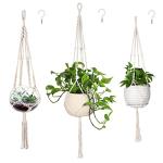 MIPON 3 Pack Macrame Plant Hanger Indoor Hanging Planter for Plants Holder with 3 Hooks,46"/41"/34" Size for Boho Home Decor,Ivory(POTS NOT Included)