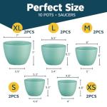 Lifemaster Planter Pots with Drainage Holes - Lightweight, Durable, and Space-Saving Pots for Indoor and Outdoor - Versatile Functionality, Simple Modern Design, Set of 10 Plastic Planter Pots - Aqua