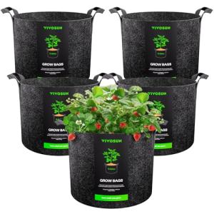 VIVOSUN 5-Pack 15 Gallon Plant Grow Bags, Heavy Duty Thickened Nonwoven Fabric Pots with Handles
