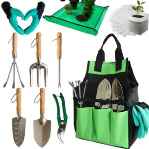Garden Tools Set, Stainless Steel Gardening Supplies Kit, Gardening Kit, Garden Hand Tools with Fashion and Durable Storage Bag, Planting Tools, Ideal Gifts for Women & Men (10 Pieces)