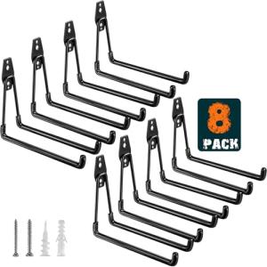 HUPBIPY Heavy Duty Garage Hooks 8 Pack, 7.7 inch U Shaped Long Hanger, Wall Mounted Storage System, Power and Garden Tool Organizer, for Hanging Ladders, Bikes, Hose, Bulk Items and More
