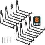 HUPBIPY Heavy Duty Garage Hooks 8 Pack, 7.7 inch U Shaped Long Hanger, Wall Mounted Storage System, Power and Garden Tool Organizer, for Hanging Ladders, Bikes, Hose, Bulk Items and More