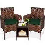 Best Choice Products 3-Piece Outdoor Wicker Conversation Bistro Set, Space Saving Patio Furniture for Garden w/Side Table - Brown/Midnight Green