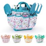 Grenebo Kids Gardening Set Toys, Quality Garden Tool Kit for Kids and Toddlers, Includes Two Shovels, Garden hat,Rake, Apron,Gloves, Watering Can, and Tool Bag (Blue)