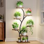 BACEKOLL Plant Stand Indoor with Grow Lights, 7 Tiered Indoor Plant Shelf, 49" Corner Plant Stands for Indoor Plants, Metal Plant Flower Display Shelf, Tree-Shaped Plant Rack for Home, Patio, Black