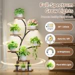 BACEKOLL Plant Stand Indoor with Grow Lights, 7 Tiered Indoor Plant Shelf, 49" Corner Plant Stands for Indoor Plants, Metal Plant Flower Display Shelf, Tree-Shaped Plant Rack for Home, Patio, Black
