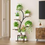 BACEKOLL Plant Stand Indoor with Grow Lights, 7 Tiered Indoor Plant Shelf, 49" Corner Plant Stands for Indoor Plants, Metal Plant Flower Display Shelf, Tree-Shaped Plant Rack for Home, Patio, Black