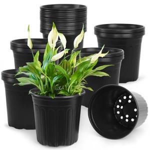SLMKHHU 50 Pcs 2 Gallon Nursery Pots,Thickened Soft Plastic Plant Pots with Holes,Garden Flower Seedling Pot Container for Seedling,Cuttings,Transplanting (Black)