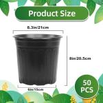 SLMKHHU 50 Pcs 2 Gallon Nursery Pots,Thickened Soft Plastic Plant Pots with Holes,Garden Flower Seedling Pot Container for Seedling,Cuttings,Transplanting (Black)