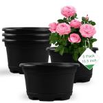 KPUVX 5 Pack 10.5 inch Plant Pots,Planter-Pots-for-Plants，Plastic Flower Pot for Indoor Outdoor Plants with Drainage Holes & Trays, Decorative Garden Containers Sets for Houseplants