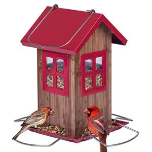 Kingsyard Cute Bird House Feeders for Outside, Hanging Metal Bird Feeder with 4 Ports, Outdoor Garden Yard Decorations for Cardinals Finches Chickadees Goldfinches & Sparrows Birds Watching