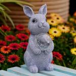 Tiejiajiang Solar Garden Outdoor Statues Bunny with Gazing Ball - Outdoor Decor Garden Rabbit Statue for Patio, Balcony, Yard, Lawn Ornament - Unique Housewarming Gifts