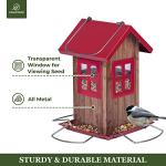 Kingsyard Cute Bird House Feeders for Outside, Hanging Metal Bird Feeder with 4 Ports, Outdoor Garden Yard Decorations for Cardinals Finches Chickadees Goldfinches & Sparrows Birds Watching
