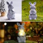 Tiejiajiang Solar Garden Outdoor Statues Bunny with Gazing Ball - Outdoor Decor Garden Rabbit Statue for Patio, Balcony, Yard, Lawn Ornament - Unique Housewarming Gifts