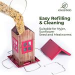 Kingsyard Cute Bird House Feeders for Outside, Hanging Metal Bird Feeder with 4 Ports, Outdoor Garden Yard Decorations for Cardinals Finches Chickadees Goldfinches & Sparrows Birds Watching