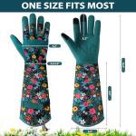 Gardening Gloves for Women - Breathable Long Garden Gloves with Grip, Thorn-Proof Puncture-Resistant Leather Work Gloves for Yard and Outdoor Work, Protective Garden Gloves for Women, Green Flower