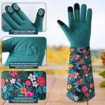 Gardening Gloves for Women - Breathable Long Garden Gloves with Grip, Thorn-Proof Puncture-Resistant Leather Work Gloves for Yard and Outdoor Work, Protective Garden Gloves for Women, Green Flower