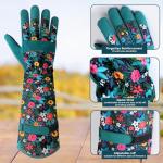 Gardening Gloves for Women - Breathable Long Garden Gloves with Grip, Thorn-Proof Puncture-Resistant Leather Work Gloves for Yard and Outdoor Work, Protective Garden Gloves for Women, Green Flower