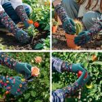 Gardening Gloves for Women - Breathable Long Garden Gloves with Grip, Thorn-Proof Puncture-Resistant Leather Work Gloves for Yard and Outdoor Work, Protective Garden Gloves for Women, Green Flower