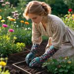 Gardening Gloves for Women - Breathable Long Garden Gloves with Grip, Thorn-Proof Puncture-Resistant Leather Work Gloves for Yard and Outdoor Work, Protective Garden Gloves for Women, Green Flower