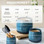 Ceramic Plant Pots with Drainage Holes and Saucers, Indoor Flower Pots for Plants Set of 3, 3.4+4.7+6.1 inch Cute Garden Pots Set for Succulent and Money Tree, Gift for Housewarmings, Blue