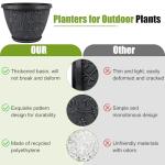 Nooulap 4 Pack 8 Inch Flower Pots for Outdoor Indoor, Plastic Plant Pots with Drainage Hole & Saucer, Lightweight Small Resin Flower Pot, Imitation Magnolia Pots for Garden House planters（Gray）