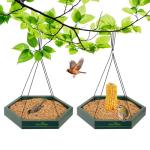MIXXIDEA Platform Bird Feeder Tray, Hanging Bird Feeders for Outdoors, Wooden Seed Tray Mesh Seed Platform for Garden Yard Outside Decoration Attracting for Wild Birds (1pk-Green)