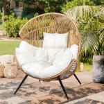 Vongrasig Outdoor Wicker Egg Chair PE Rattan Chair with Cushion, Oversized Patio Lounge Chair for Outdoor, Indoor, Balcony, Backyard, Garden, Beige