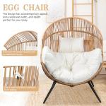 Vongrasig Outdoor Wicker Egg Chair PE Rattan Chair with Cushion, Oversized Patio Lounge Chair for Outdoor, Indoor, Balcony, Backyard, Garden, Beige