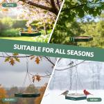 MIXXIDEA Platform Bird Feeder Tray, Hanging Bird Feeders for Outdoors, Wooden Seed Tray Mesh Seed Platform for Garden Yard Outside Decoration Attracting for Wild Birds (1pk-Green)