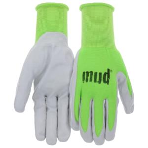 MUD Simply Women's Nylon Seamless Knit and Flexible Nitrile Coated Palm Garden Gloves, Water Resistant, Superior Grip, Abrasion Resistant, Green, Large (MD31031P-WL)