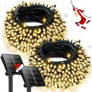 OZS 2PK 240LED Solar Christmas String Lights Outdoor Waterproof | Solar Christmas Tree Lights with 8 Lighting Modes Solar Light Outdoor for Xmas Party Garden Tree Christmas Decorations (Warm White)
