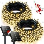 OZS 2PK 240LED Solar Christmas String Lights Outdoor Waterproof | Solar Christmas Tree Lights with 8 Lighting Modes Solar Light Outdoor for Xmas Party Garden Tree Christmas Decorations (Warm White)