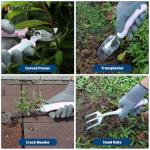 Pink Garden Tool Sets 12 Pieces, iHansee Aluminum Gardening Hand Tools with Non-Slip Handle, Kneeling Pad, Apron, Gloves and Organizer Bag, Landscaping Tools - Gift for Women & Garden Enthusiasts