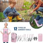 Pink Garden Tool Sets 12 Pieces, iHansee Aluminum Gardening Hand Tools with Non-Slip Handle, Kneeling Pad, Apron, Gloves and Organizer Bag, Landscaping Tools - Gift for Women & Garden Enthusiasts